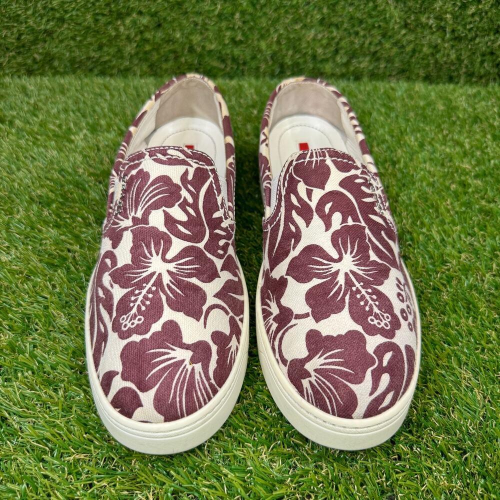 Prada Floral Slip-On Sneakers in White and Burgundy - Picture 2 of 9